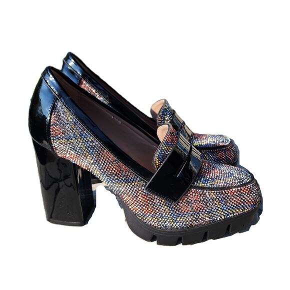 Betsey Johnson Adison Rhinestone Faux Patent Leather Loafers 7 - Picture 3 of 10